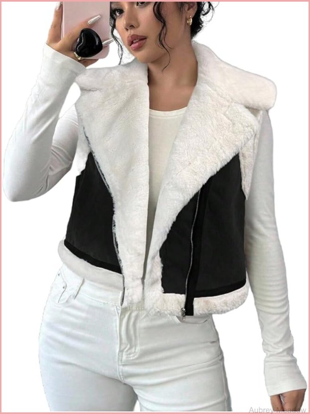 Sleeveless Faux Fur Vest with Lapel Collar and Zipper Closure